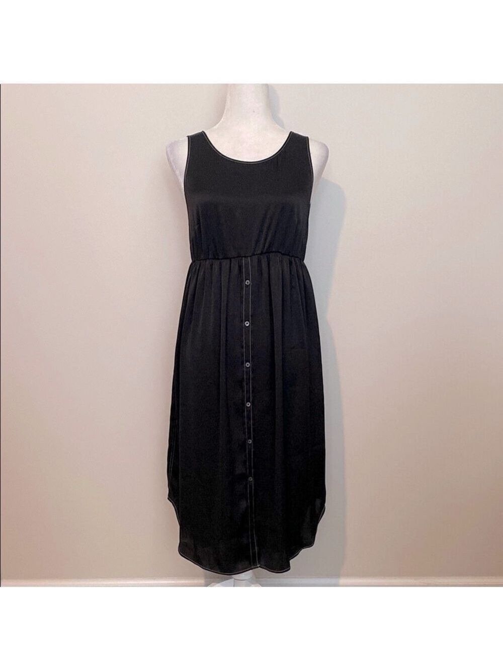 All Saints Black Sleeveless satin Midi Sundress